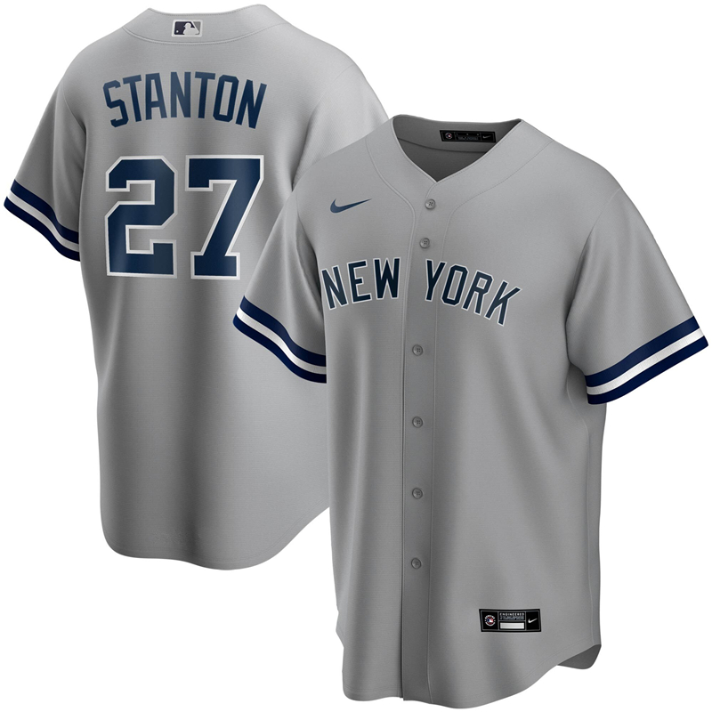 2020 MLB Men New York Yankees #27 Giancarlo Stanton Nike Gray Road 2020 Replica Player Jersey 1->new york yankees->MLB Jersey